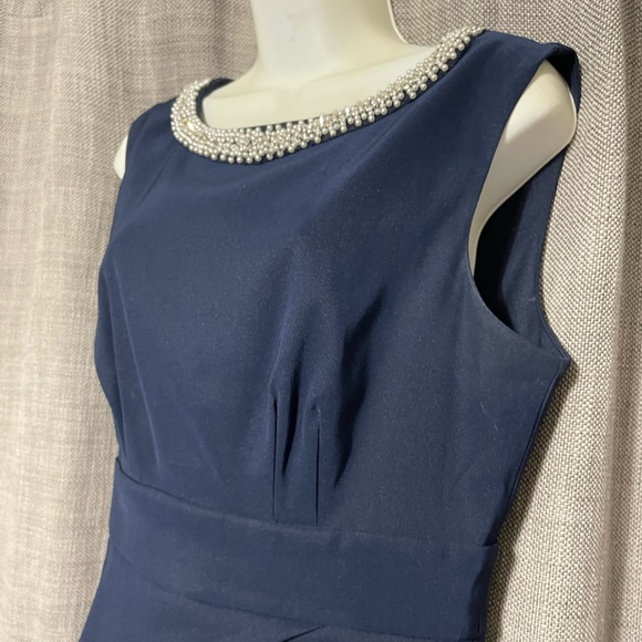 🟣🟣Connected Apparel Woman’s Blue Midi Beaded Round Neck Sleeveless Dress - Picture 3 of 11